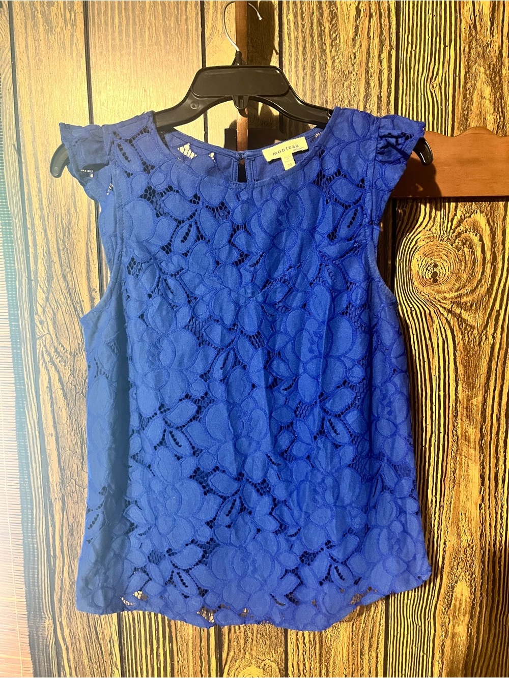 Monteau Royal Blue Floral Lace Sleeveless Top